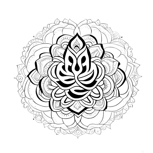 Consider a minimalistic design featuring the name "Mantra" in elegant Devanagari script, surrounded by a stylized lotus  tattoo design idea