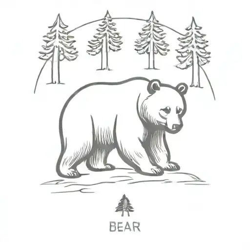 A minimalist tattoo of a bear playing a boardgame in a forest setting tattoo design idea