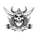 A demon on top of a black throne, dressed like a mix between a pirate captain and a businessman, pirate setting, mischie tattoo design idea