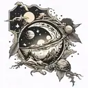 planet landscape feturing planets in the sky tattoo design idea