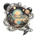 planet landscape feturing planets in the sky tattoo design idea