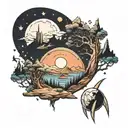 planet landscape feturing planets in the sky tattoo design idea
