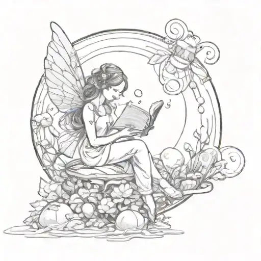  fairy in a bubble reading a book open tattoo design idea