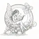  fairy in a bubble reading a book open tattoo design idea