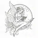  fairy in a bubble reading a book open tattoo design idea