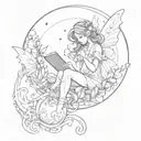  fairy in a bubble reading a book open tattoo design idea