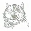  fairy in a bubble reading a book open tattoo design idea