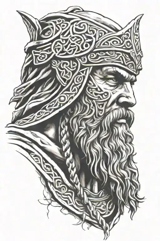 celtic warrior with beard and hood tattoo design idea