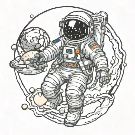 astronaut floating in space tattoo design idea