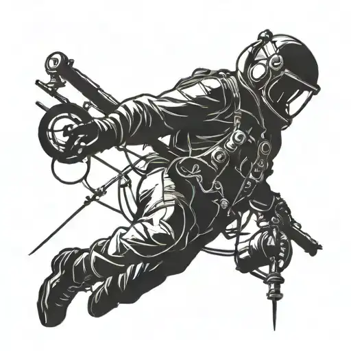 Galactic lineman silhouette working on power lines in space tattoo design idea