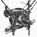Galactic lineman silhouette working on power lines in space tattoo design idea