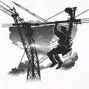 Galactic lineman silhouette working on power lines in space tattoo design idea