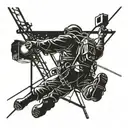Galactic lineman silhouette working on power lines in space tattoo design idea