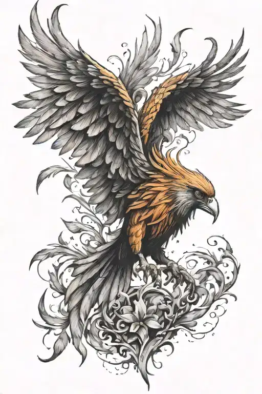 Phoenix, open wings tattoo design idea