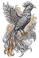 Phoenix, Flame and long tail tattoo design idea