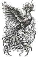 Phoenix, Flame and long tail tattoo design idea
