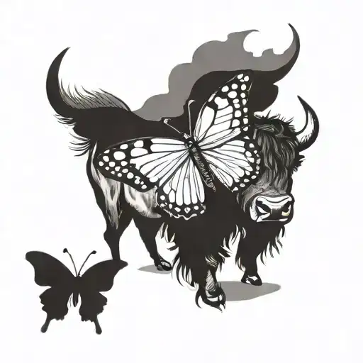 Buffalo with a butterfly loving    tattoo design idea