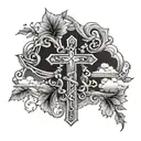 cross with vines wrapped and clouds surrounding tattoo design idea
