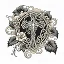 cross with vines wrapped and clouds surrounding tattoo design idea