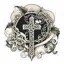 cross with vines wrapped and clouds surrounding tattoo design idea