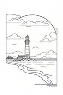 A SMALL BLACK AND WHITE LIGHTHOUSE ON A SHORE WITH MCMLXVII UNDER IT  tattoo design idea