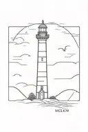 A SMALL BLACK AND WHITE LIGHTHOUSE ON A SHORE WITH MCMLXVII UNDER IT  tattoo design idea