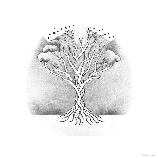 Tree, with a coordinate in the roots, my birthday date and with a phrase in latin upside  tattoo design idea