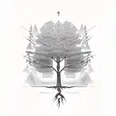 Tree, with a coordinate in the roots, my birthday date and with a phrase in latin upside  tattoo design idea