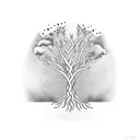Tree, with a coordinate in the roots, my birthday date and with a phrase in latin upside  tattoo design idea
