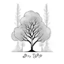 Tree, with a coordinate in the roots, my birthday date and with a phrase in latin upside  tattoo design idea