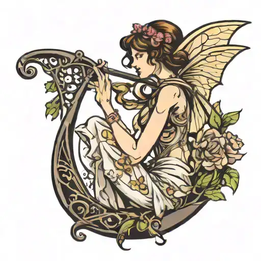 side profile fairy holding scythe tattoo design idea