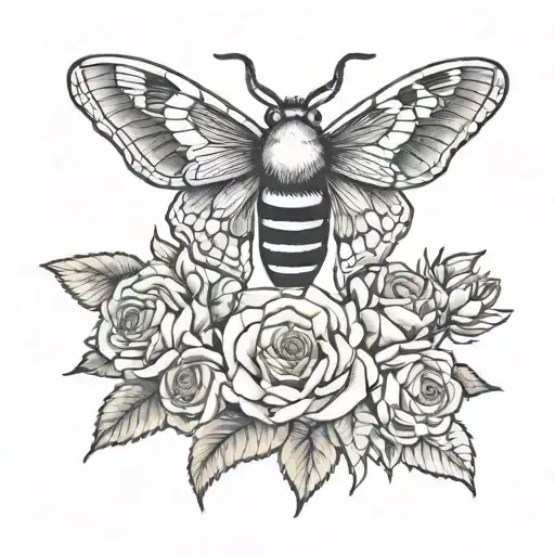 deaths head hawkmoth and roses with honey comb  tattoo design idea