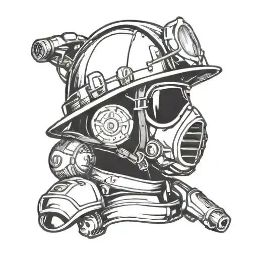 mix of french firefighter helmet and motorcycle helmet tattoo design idea
