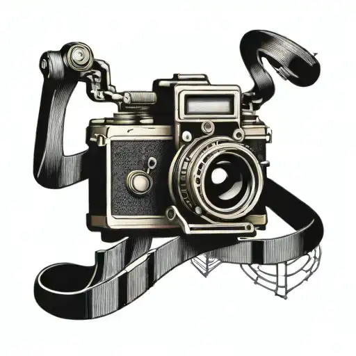 A tattoo design combining a vintage camera and a musical note to represent your love for photography and music tattoo design idea