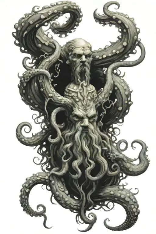 poseidon stabbing octopus tentacles tattoo design idea