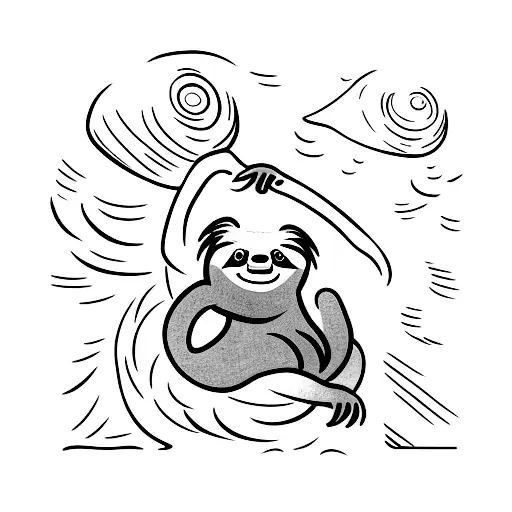 A sloth climbing a boulder tattoo design idea