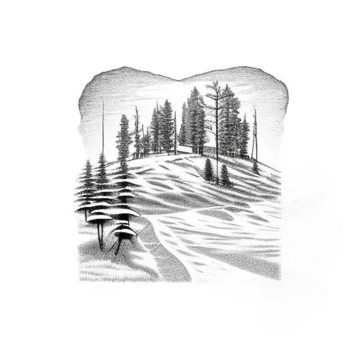 A beautiful landscape of Michigan's Upper Peninsula with a hidden heart representing your love for your wife tattoo design idea