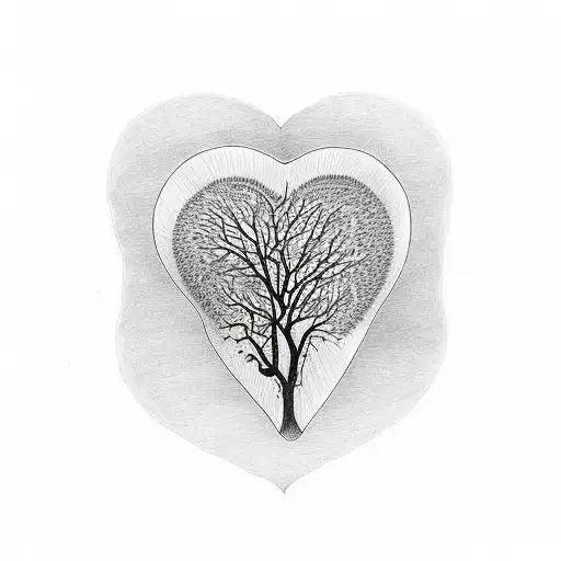 heart shape filled in with trees and the name kendall tattoo design idea