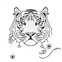 tiger walking with delicate flowers around it tattoo design idea