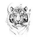 tiger walking with delicate flowers around it tattoo design idea