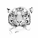 tiger walking with delicate flowers around it tattoo design idea