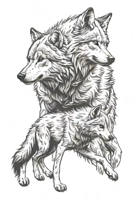 baby wolf and dad wolf standing tattoo design idea