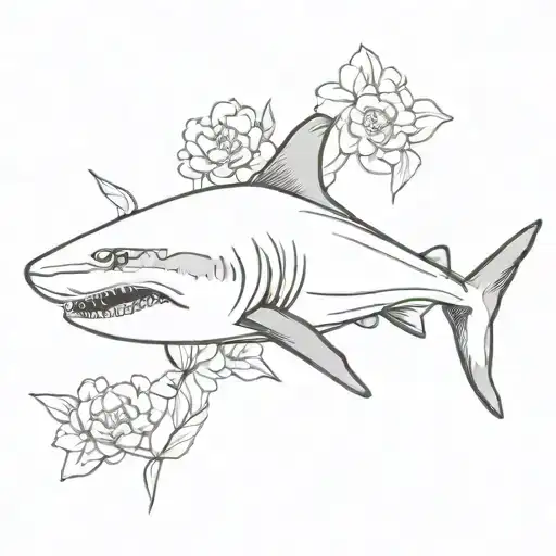 tiger shark with flowers wrapped tattoo design idea