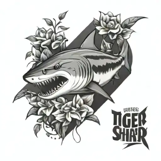 tiger shark and flowers tattoo design idea