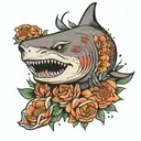 tiger shark with flowers wrapped tattoo design idea