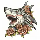 tiger shark with flowers wrapped tattoo design idea