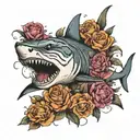 tiger shark with flowers wrapped tattoo design idea