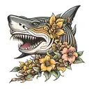tiger shark with flowers wrapped tattoo design idea