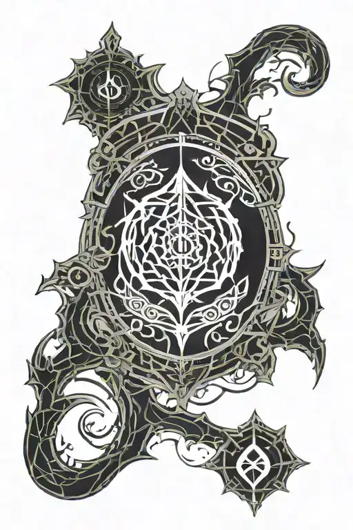 elden ring logo with bloodborne tattoo design idea