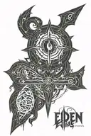 elden ring logo with bloodborne tattoo design idea